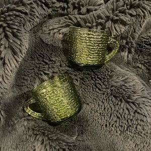 Pair of Vintage Green Glass Mugs